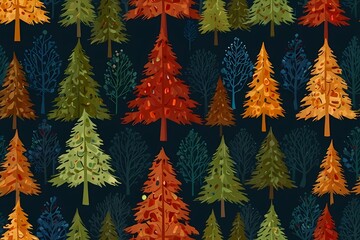 Seamless Forest Tree Pattern Illustration,Generative AI