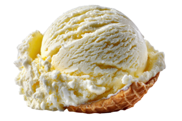 Vanilla Delight: A delectable scoop of vanilla ice cream, nestled perfectly in a crispy waffle cone, promising a moment of pure bliss and refreshing taste.