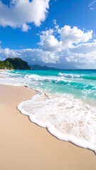 Tropical beach scene with turquoise water and white sand (1)