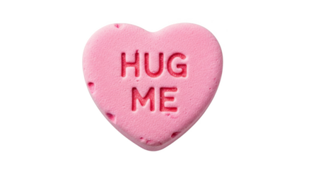 Pink heart candy with hug me text on black background