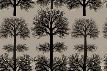 Seamless Forest Tree Pattern Illustration,Generative AI