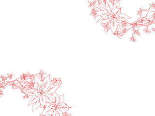 ポインセチアとサンキライの線画フレーム④赤