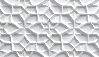 White Geometric Tile Pattern with Faceted Diamond and Hexagonal Relief