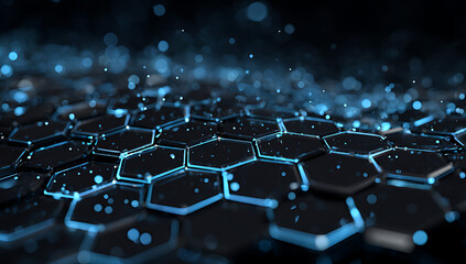 Fototapeta premium A close-up of hexagonal shapes with blue glowing