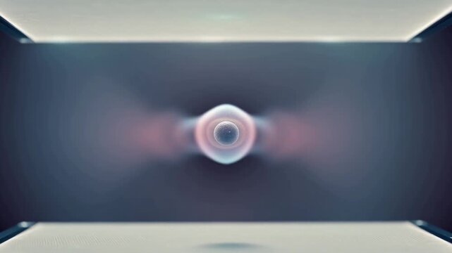 Quantum atom probability cloud pulsating between plates. Abstract visualization of induced moment and electron polarization on dark background for physics concept.