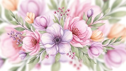 Watercolor floral bouquet in soft pastels for March 8