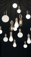 Illuminating Ideas - A Cluster of Light Bulbs Against Darkness.