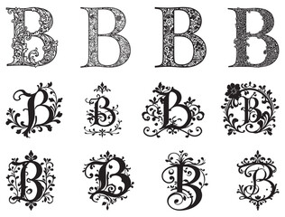 DECORATIVE FLORAL LETTER B SILHOUETTE