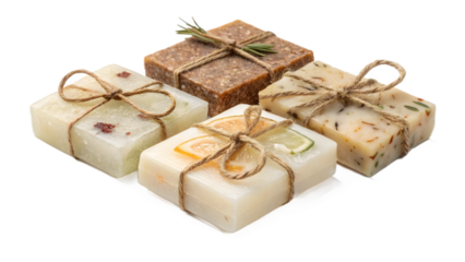 Handmade Soap Bars Wrapped in Twine Isolated on Transparent PNG Background
