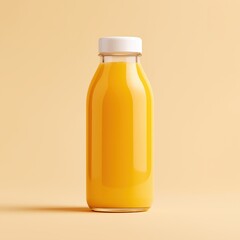 Orange juice bottle standing on a light background