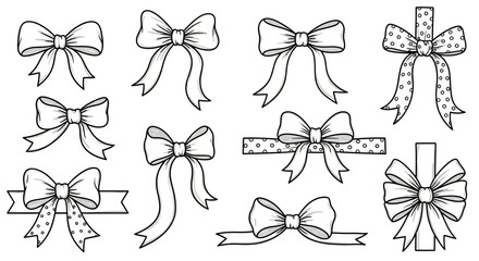 Collection of Decorative Bows - Hand-Drawn Ribbon Embellishments.