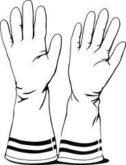Monochrome Vector Illustration of Protective Gloves with Extended Cuffs and Wrist Stripes Depicted in Minimalist Style to Represent Safety, Hygiene, and Functional Design in Industrial and Laboratory 