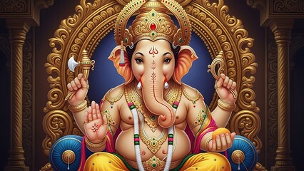 Illustrated Hindu God Ganesha with Ornaments