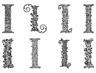 DECORATIVE FLORAL LETTER I SILHOUETTE