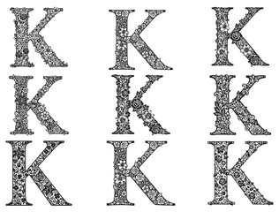 DECORATIVE FLORAL LETTER K SILHOUETTE