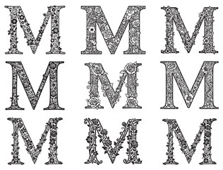 DECORATIVE FLORAL LETTER M SILHOUETTE
