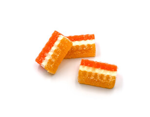 Сolorful layered sugar-coated gummy candies on a white background 