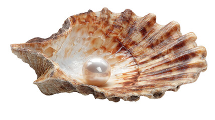 Obraz premium Macro close-up of a spiral sea snail mollusk shell isolated on a white background, symbolizing nature, ocean, and summer beach souvenirs