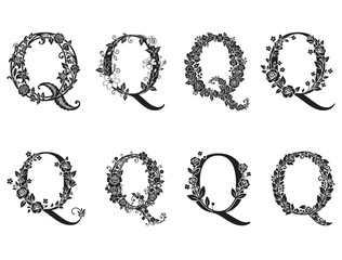 DECORATIVE FLORAL LETTER Q SILHOUETTE
