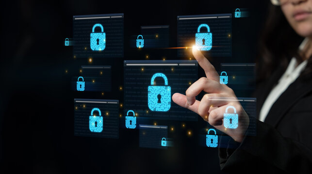Concept of cybersecurity and a secure network. Multiple layers of data encryption and firewall protection in browsers ensure online privacy and safety from cyber threats. Fermion - Powered by Adobe