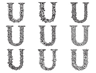 DECORATIVE FLORAL LETTER U SILHOUETTE