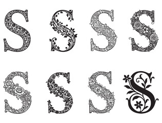 DECORATIVE FLORAL LETTER S SILHOUETTE