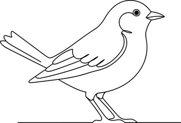 Continuous single line drawing of a small, cute songbird or sparrow, symbolizing nature, freedom, wildlife, simplicity, peace, and minimalist art for logo or decoration.
