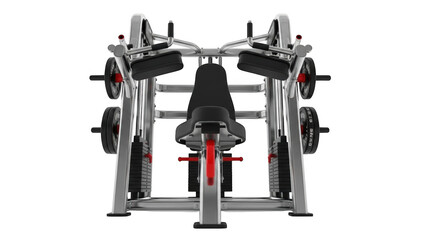 Silver weight machine with black seat and red accents