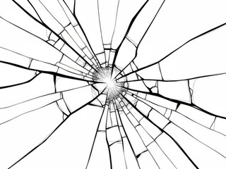 Broken glass with cracks isolated on white background, a symbol of destruction