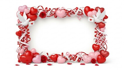 Valentine's day heart frame with doves and ribbon on white background 