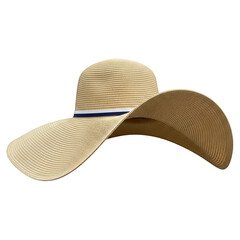Wide brim straw hat with blue and white ribbon wide brim hat