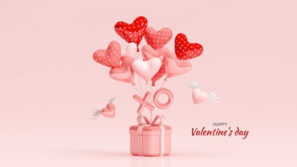 Heart shaped balloons rise from a gift box on valentine s day
