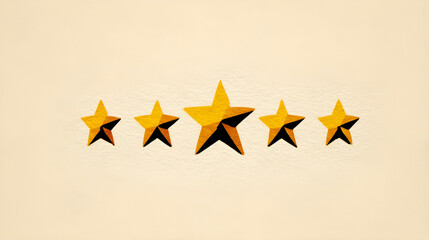 Five golden stars displayed horizontally on a light cream textured background representing quality and achievement
