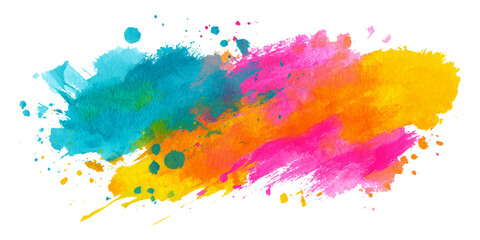 White paper watercolor backdrop with colorful pastel gradient artistic ink splashes. modern abstract watercolor painting featuring rainbow splatter background design.