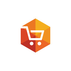 Clean and modern shopping cart icon inside a hexagonal shape, representing e-commerce and online shopping