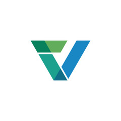 Modern Abstract Geometric Letter V Logo Design in Blue and Green Tones