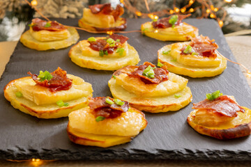 Potato Patty Appetizer with Brie, Cranberry Jam, and Bacon – Holiday Finger Food