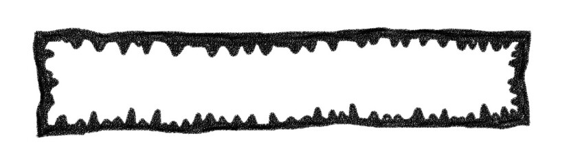An abstract, elongated black frame, illustrated with textured pencil hatching, delivered as a...