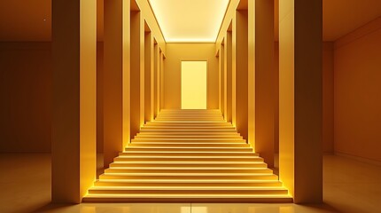 Golden staircase leading up to glowing house, dream home concept