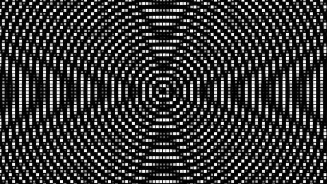 Abstract Moir&eacute; Pattern Interference Animation Loop, Monochrome Digital Pixel Grid Noise Effect, Black and White Organic Circular Wave Grid Ripple Animation With Pulsing Shifting Squares