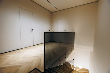 Modern culinary space with expansive windows and stylish fixtures