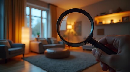 Creative design of magnifying glass focusing on glowing apartment