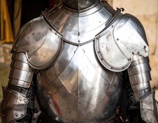 Polished plate armor chest and shoulders shine brightly