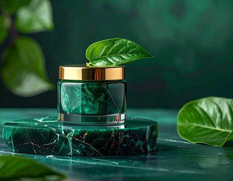 Luxury cream jar on greem marble