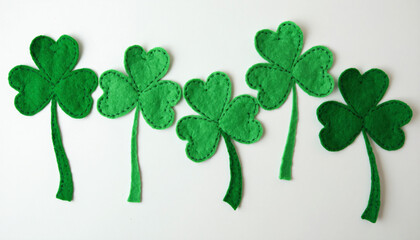 Five Green Felt Shamrocks