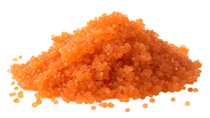 Orange fish roe pile isolated on white background cut out on PNG. AI GENERATED.
