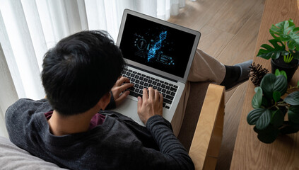 Medical science technology and futuristic healthcare virtual computer software analyze human health and diagnose disease for doctor data and medical research. brisk