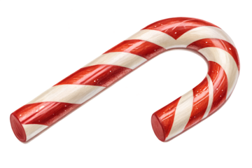 Traditional striped Christmas candy cane with shiny glaze.
