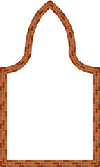 Pointed Arch window door brick brickwork brown border picture frame vintage retro antique handcraft framework architecture decorative element isolated background 