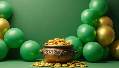 Pot of Gold Coins with Balloons